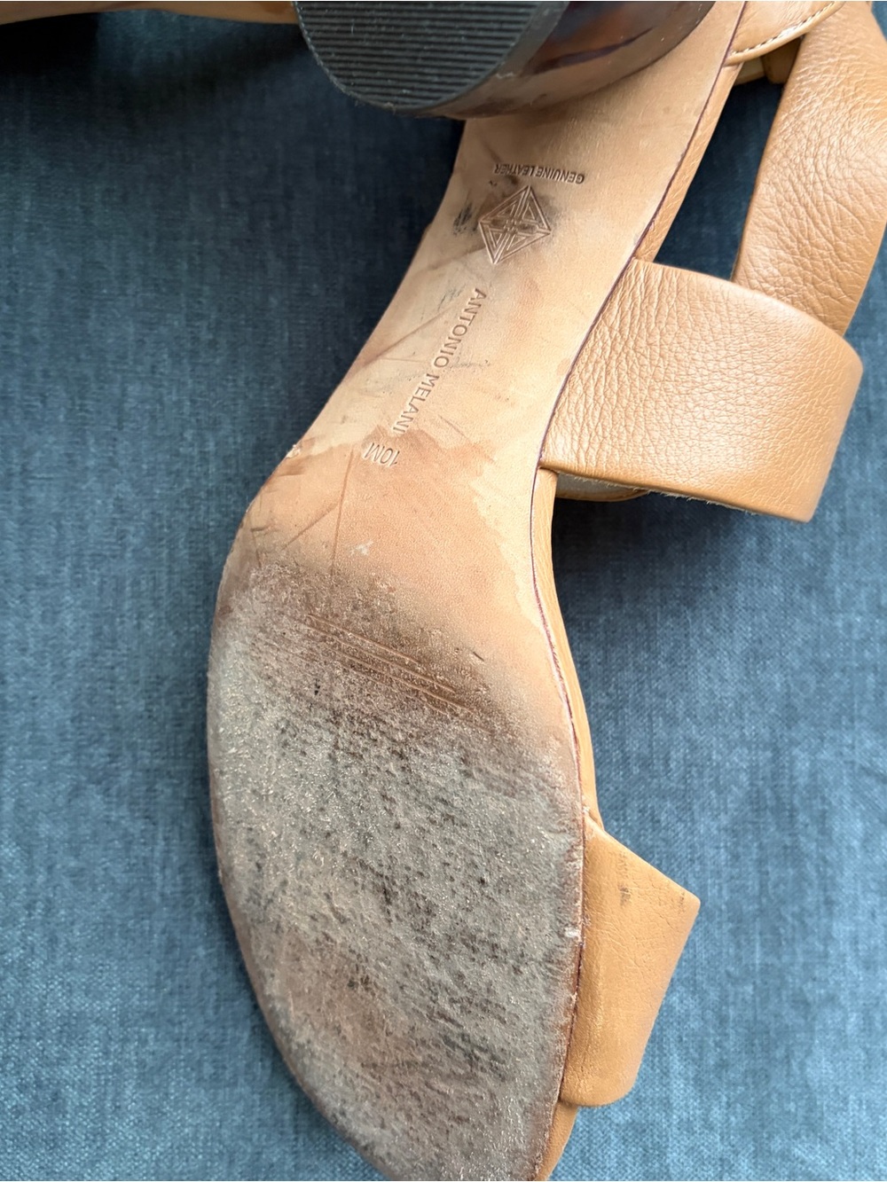 Tan Sandal Heels with Tortoise shell round heel size 10 - Picture 5 of 7